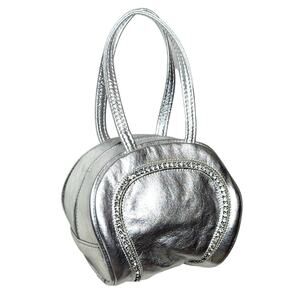 Dawli Circle‎ Handbag Purse Metallic Silver Rhinestone Leather Chic Event Clutch
